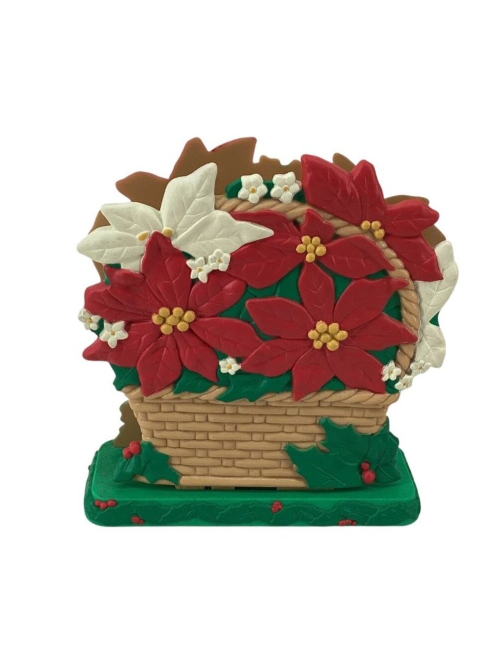 Avon Christmas Blossoms Poinsettia Napkin Card Letter Holder Plastic Red Green